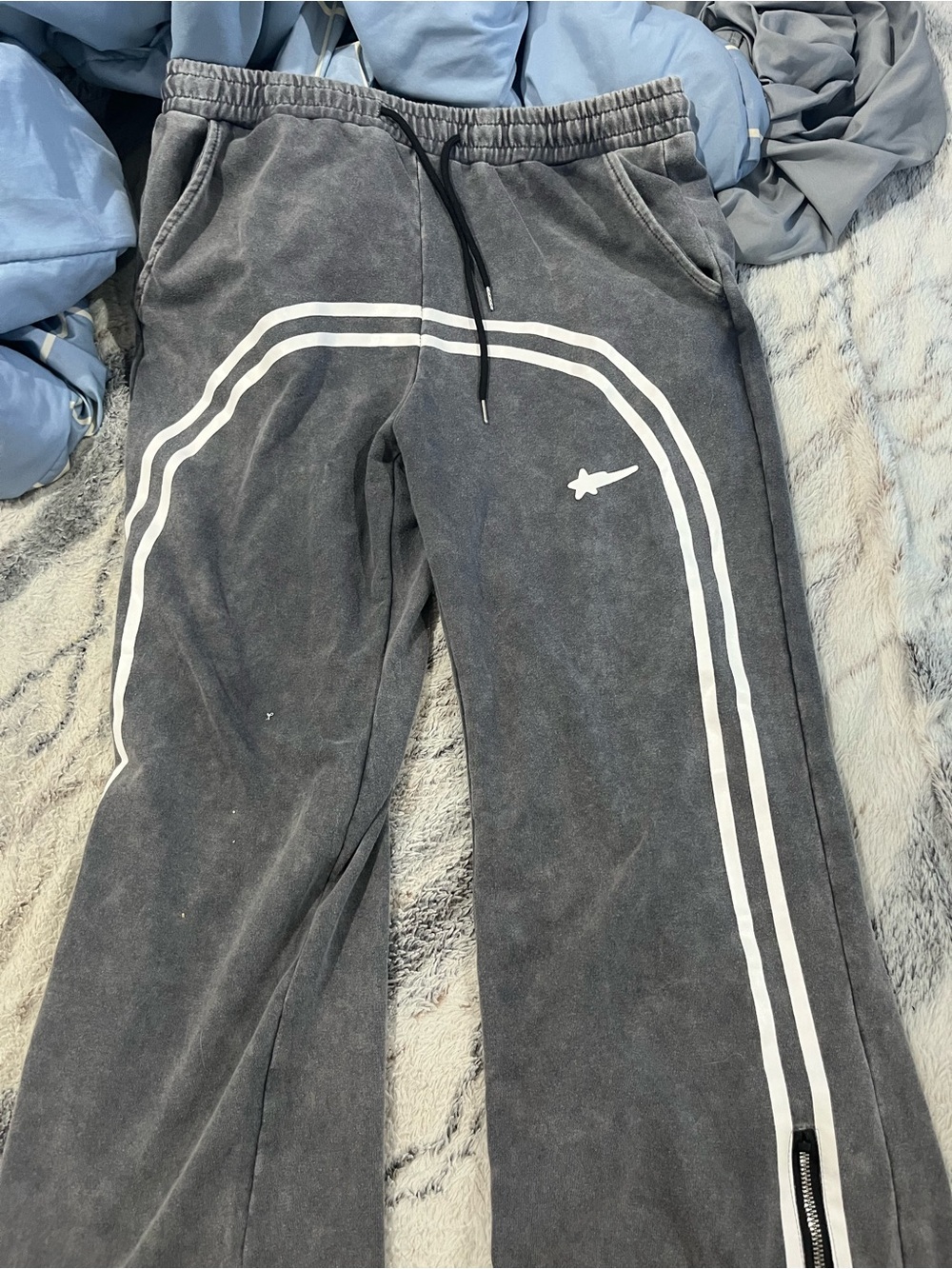 Charcoal Gray Men's Jogger Sweatpants with White Double Stripe
